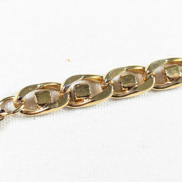 Gold toned curb link chain bracelet with clear rhinestones - Picture 5 of 5